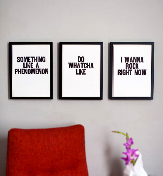Image showing framed letterpress poster "I Wanna Rock Right Now"