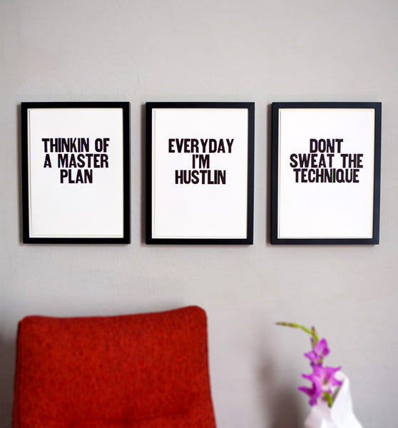 Image showing framed letterpress poster "Everyday I'm Hustlin"